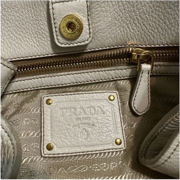 100% Authentic  Prada beige leather with sheen. Gold Hardware - Picture 8 of 11